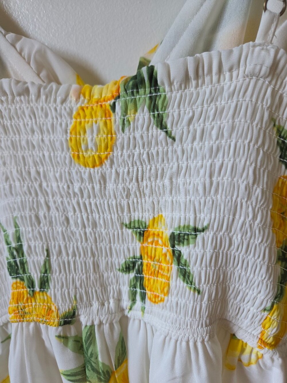 EUC LIKE NEW JAPNA SURPLICE NECK RUFFLED LAYERED TANK SHORT LEMON PRINT DRESS S - Picture 8 of 11